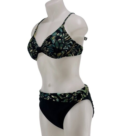 OCEAN DREAM COLLECTION Women's Nylon 2 Piece Black Bottom Multicolor Top Size 16 - Picture 2 of 10